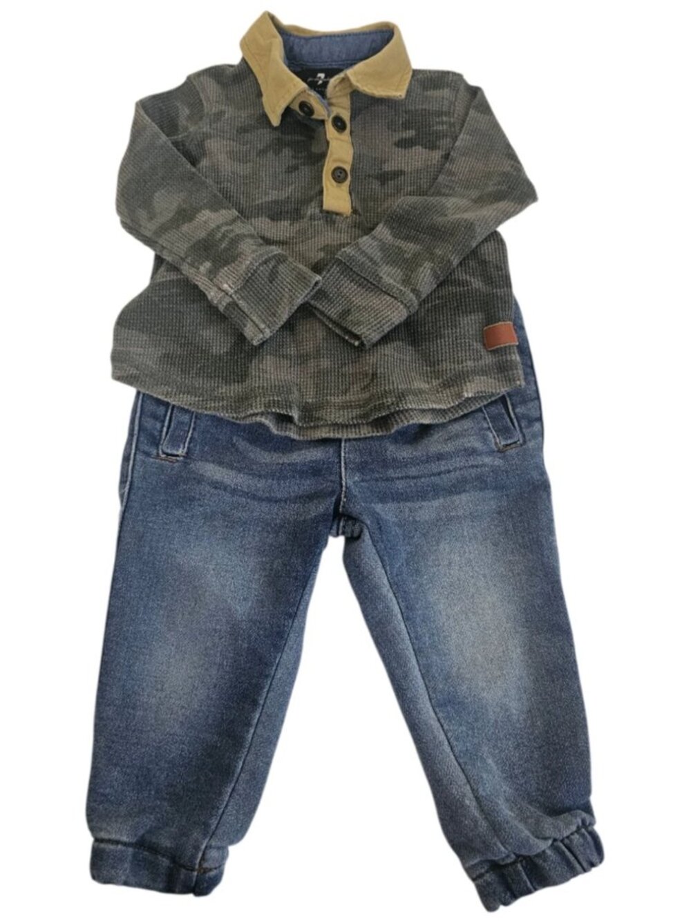 Seven For All Mankind Baby Boy Camo Henley Shirt Denim Blue Jeans Set 12 Months